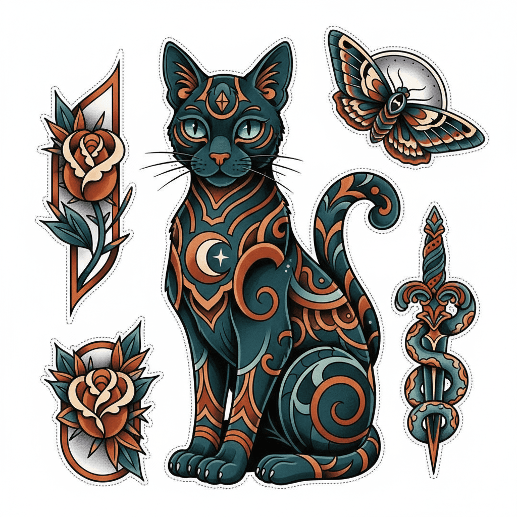 Neo-Traditional tattoo flash design 112