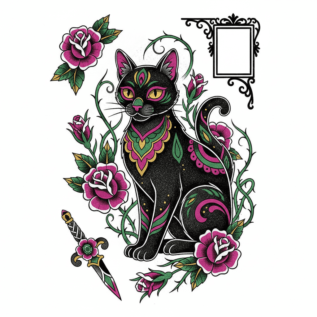 Neo-Traditional tattoo flash design 114