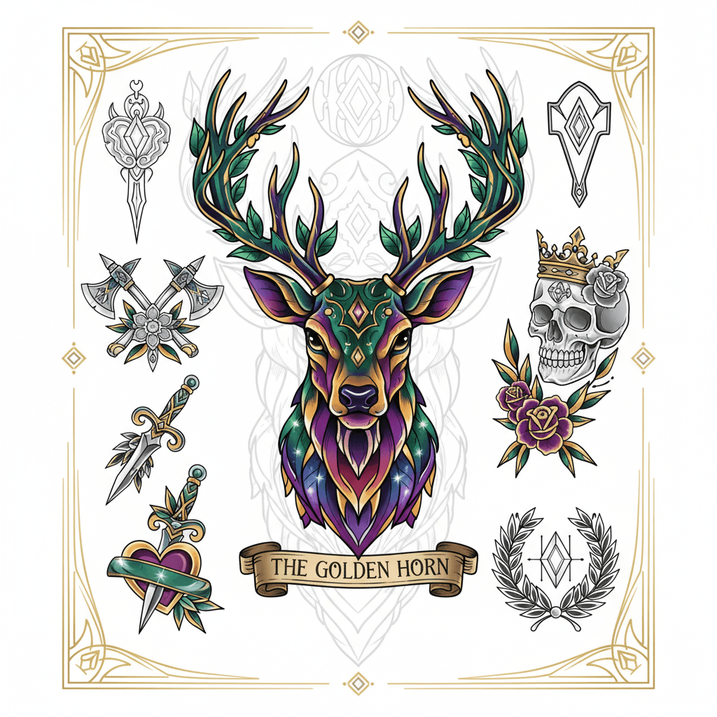 Neo-Traditional tattoo flash design 128