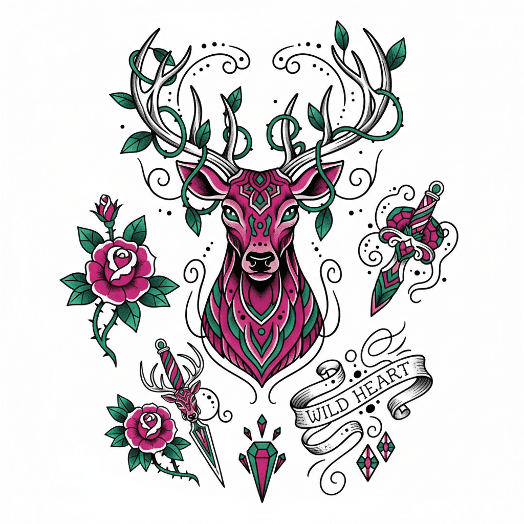 Neo-Traditional tattoo flash design 129