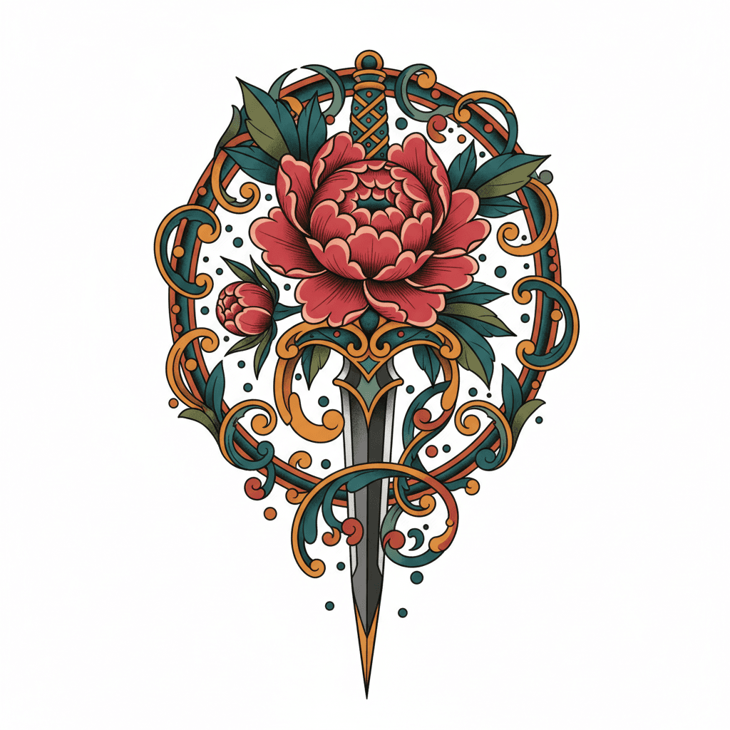 Neo-Traditional tattoo flash design 76