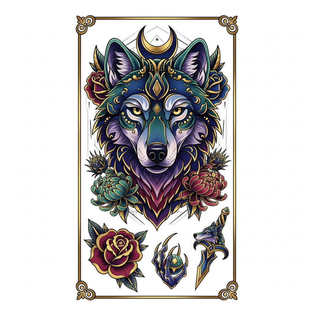 Neo-Traditional tattoo flash design 98