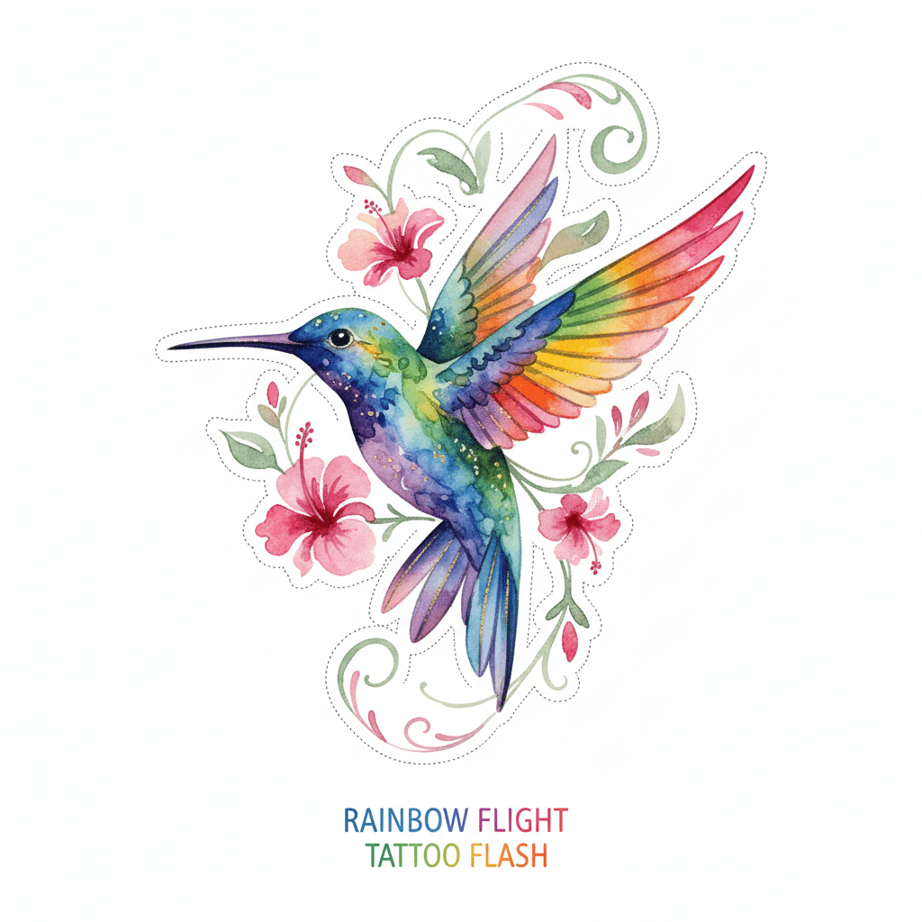 Watercolor tattoo flash design 4