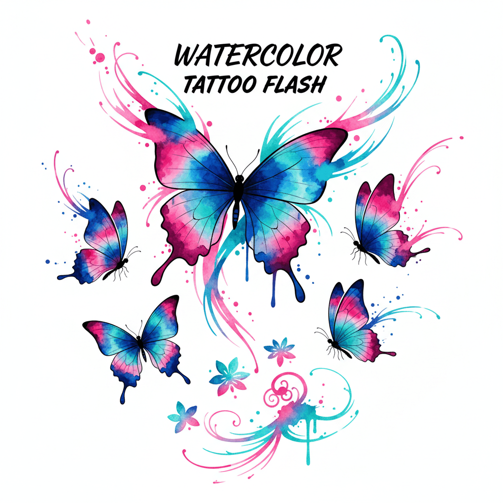 Watercolor tattoo flash design 13