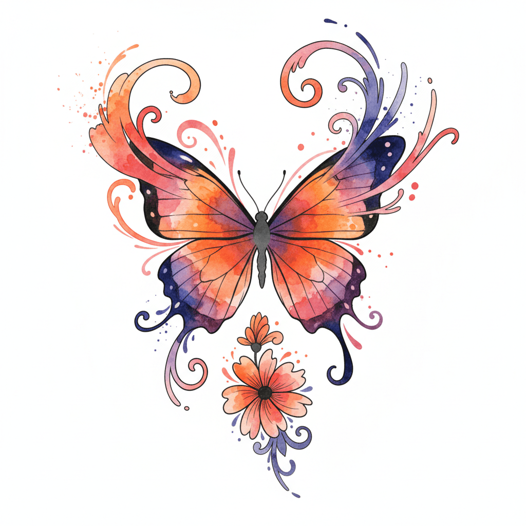 Watercolor tattoo flash design 14