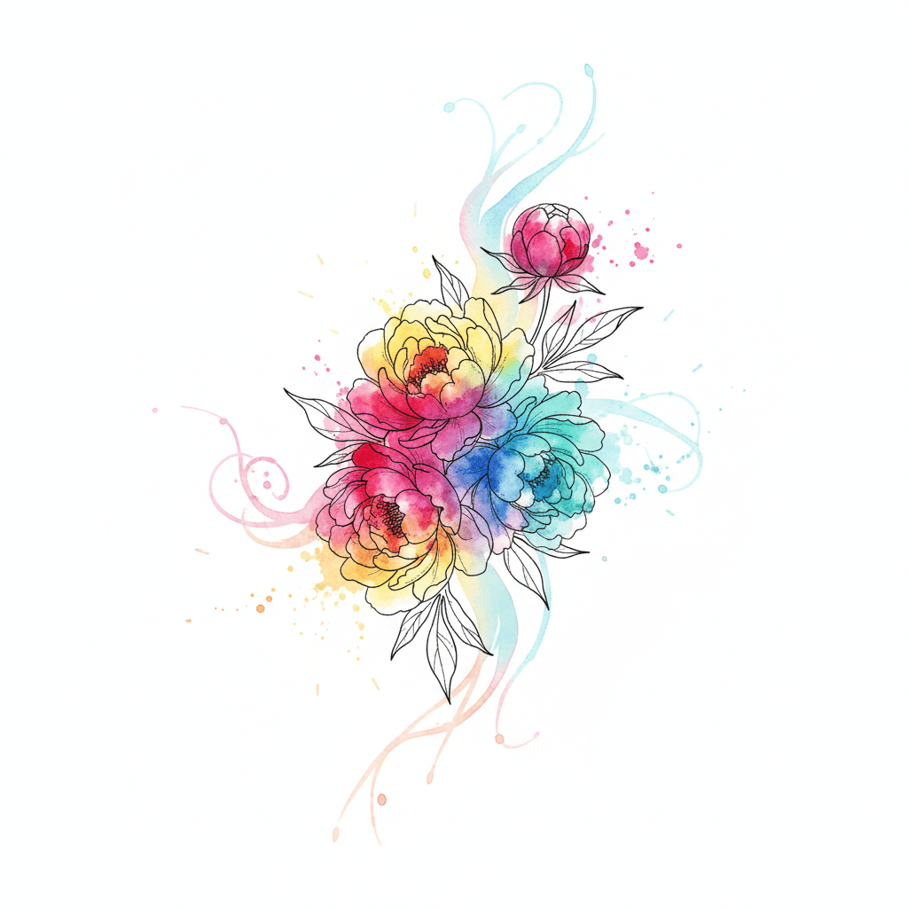 Watercolor tattoo flash design 33