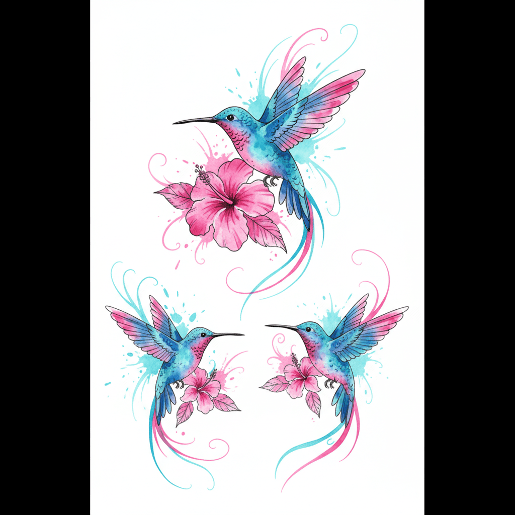 Watercolor tattoo flash design 58